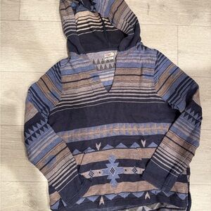 Faherty Blue and Brown Patterned V-Neck Sweater